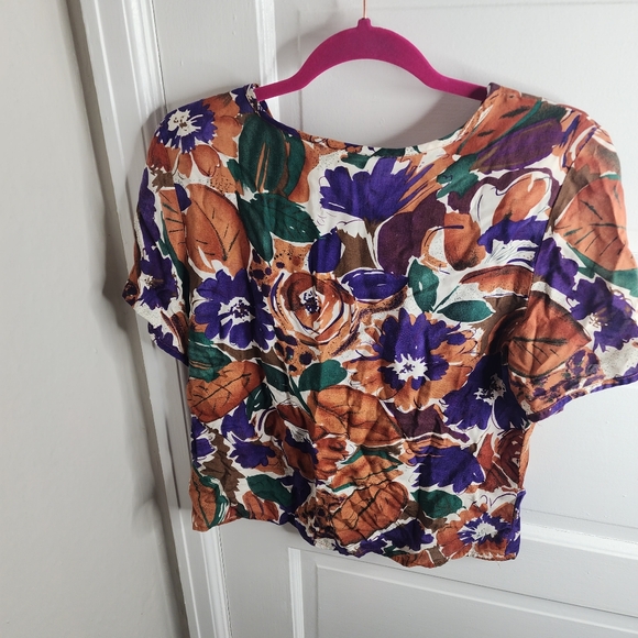 Vintage 80s Ann Hill Floral Short Sleeve Top Blouse Small - Picture 3 of 8